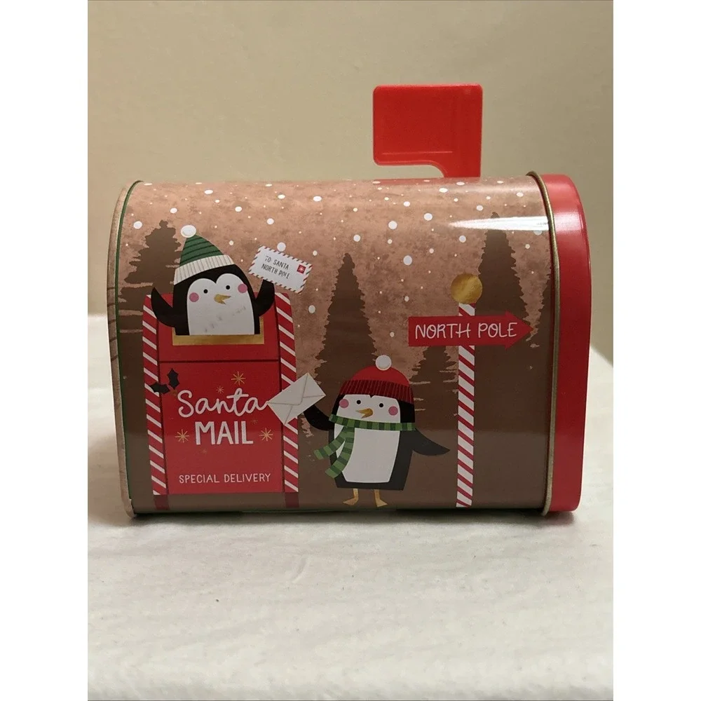 Lot of 8 Christmas Holiday Decorative Tin Mini Mailboxes Santa Reindeer Snowman